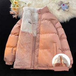 Wearing men's clothing with plush and thick jackets on both sides for winter warmth and cold resistance, standing collar cotton clothes