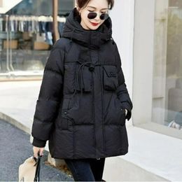 Women's Trench Coats 2024 Winter Casual Loose Buckle Down Cotton-padded Jacket Feminine A-word Hooded Fashion Slim And Comfortable Coat