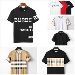 Luxury Mens T-shirt Black and White Beige Classic Cheque Brand Chest Letter Print Fashion Casual Street Hip-hop Pure Cotton Wrinkle Resistant Men Womenm-3xl