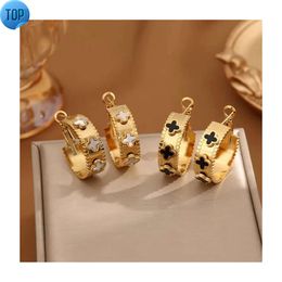 XIXI Four Leaf Clover Designer Luxury Custom 18K Gold Plated Stainless Steel Hoop Women Fashion Jewelry Earrings