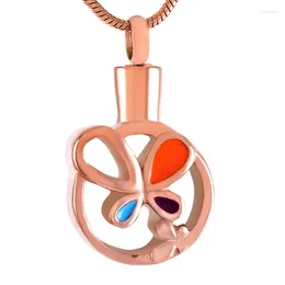 Chains IJD9241 Stainless Steel Cremation Urn Necklace Ashes Hollow Butterfly Round Shape Memorial Pendant