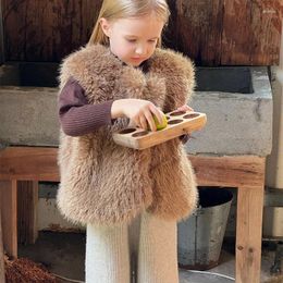 Jackets 2024 Winter Children's Premium Fur Vest Girls' Temperament Style Cotton Clip Cute Fashion Durable Coat Baby