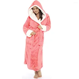 Women's Sleepwear Women Robes Kimono Sexy Long Bathrobe Thermal Bath Pink Extra Dressing Luxury Grid Gown Flannel Fur Bridesmaid Winter Warm