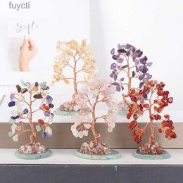 Arts and Crafts Mini Natural Amethyst Crystal Tree Miniature Model Quartz Trees Feng Shui Home Room Decoration Ornament Gemstone Handicrafts YQ240119