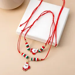 Necklace Earrings Set Wholesale Simple Xmas Tree Bells Santa Claus Red Rope Bracelet For Women Year Gifts Cute Girls Fashion Jewellery