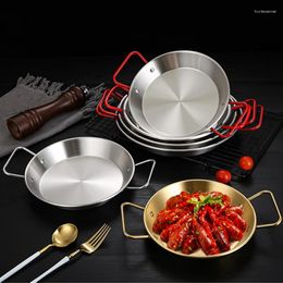 Plates Spanish Stainless Steel Seafood Plate Durable Double Ear Thick Flat-bottomed Pot Snack Fried Chicken Pan Salad Pasta