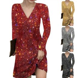 Casual Dresses Women's Dress Solid Colour Long Sleeved Sequined Medium Length Belt For Women Ruched Pullover Sweater