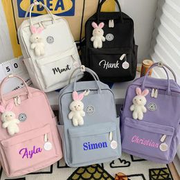 Bags Personalised Cute Backpack Custom Embroidered Large Capacity Student School Bag Solid Colour Children's Nylon Handbag Gift