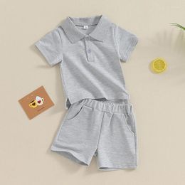Clothing Sets Baby Boy Girl Summer Clothes Short Sleeve Button Up T Shirt Shorts Set 2Pcs Toddler Solid Color Outfits