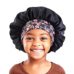 Hot Sale Kid Printed Wide Edge Headwear Satin Beanie Cute Baby Nightcap Multicolor Children Hair Care Hat Solid Sleepcap For Kid
