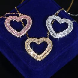 New Iced Out Hollow Heart Pendant Necklace Glossy Charms Iced Out Prong Setting CZ Cubic Zirconia Hip Hop Women Gift Jewellery