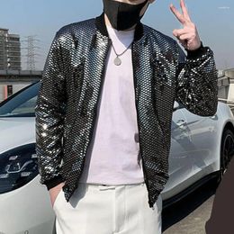 Men's Jackets Men Coat Fashion Baseball Uniform Style Sequined Jacket Stand Collar Thin For Club Stage Streetwear