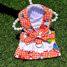 Dog Apparel Summer Pet Girl Plaid Bow Skirt Tie Chest Strap Dress Can Lead Small Dogs Cute Teddy Clothes Outfits Accessories