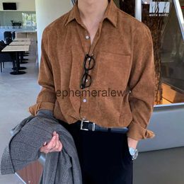 Men's Casual Shirts 2023 Autumn Clothing Men's Casual Luxury Corduroy Pocket Shirt Buttons Turn Down Collar Long Sleeve Solid Color Texture Vintageephemeralew