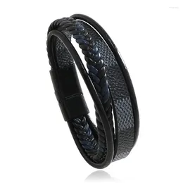 Link Bracelets Men's Leather Woven Striped Alloy Magnet Buckle Multi-layer Bracelet Jewellery Gift Items For Boyfriend
