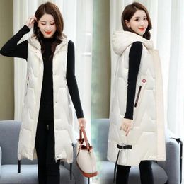 Women's Vests Down Cotton Vest 2024 Autumn Winter Outwear Shiny Waterproof Jacket Female Warm Long Waistcoat Sleeveless Overcoat