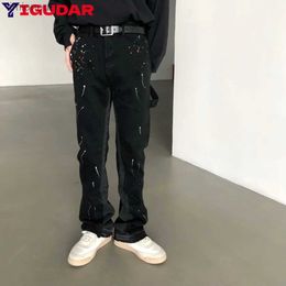 Men's Jeans Streetwear Vintage Jeans men High Waisted Y2k Fashion Splash Ink Trouser men's Korean Style Denim Long jeans Casual cargo pantsL240119