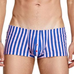 Underpants Men Boxer Shorts Striped Underwear Bugle Pouch Low Waist Breathable Boxershorts Sleep Bottoms Cueca Panties Trunks