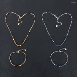 Necklace Earrings Set Fashion Cross Chain Charm Tiger Eye Bracelet Lapis Stone Bead Waterproof Durable Stainless Steel Jewellery Women Gift