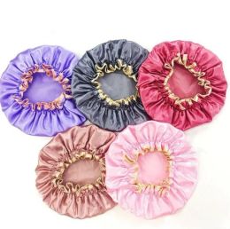 Lovely Thick Women Shower Caps Satin Hats Colorful Bath Shower Hair Cover Double Waterproof Bathing Cap Home 0119