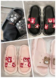 2024 New Outdoor Soft Sole Cartoon Graffiti Slippers Women's Beach Sandals Casual Shoes DIY White Purple Pink Bear Flower