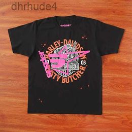 Men's T-shirts Men Pink Young Thug Sp5der 555555 Printed Spider Web Pattern Cotton H2y Style Short Sleeves Top Tees Hip Hop Size S-xl L230703 GV45