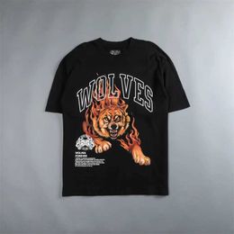 Men's T-Shirts SHE Tiger Print T Shirt For Men Women 240g 100% Cotton Couple T-shirts Skateboard Short Sleeve Tee Tops Unisexyolq