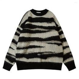 Men's Sweaters Women Striped Sweater Top Round Neck Long Sleeve Warm Couple Oversize Pullover Sueteres Para Hombre