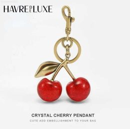 Lanyards Keychains Handbag Pendant Keychain Women's Exquisite Internet Famous Crystal Cherry Car Accessories High Grade 231025 Y9PP