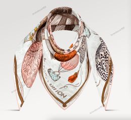 GRACE GM 2024 Silk Designer Brand Scarf For Women Stole Headband Ring Summer Square Silk Scarf Top Brand L Letter Hot Air Balloon Suitcase Printing 5 Colors 90*90Cm DBG B