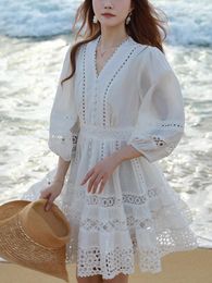 Casual Dresses Gypsylady French Chic Embroidery Mini Dress White Lace Hollow Out Tiered Summer Spring Long Sleeve Women Ladies Vestidos