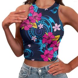 Women's Tanks Polynesian Tribal Tongan Totem Tattoo Tonga Prints Round Neck Pullover Sleeveless Exposed Navel Casual Perfect Floral Pattern