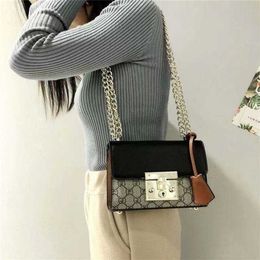 New Physical Women's with Genuine Leather Box Double Chain One Shoulder Crossbody Small Square 80% off outlets slae
