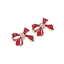 Stud Earrings Christmas Rhinestone Bow For Women Polka Dots Red Bowknot Earring Girls Year Festival Jewellery Gifts