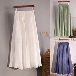 Skirts 1pc Cotton And Linen Large Swing Skirt Long Autumn Size A-line Pleats Solid Color Breathable Light