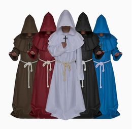 5 Color Pastor Cosplay Costume Medieval Renaissance Renaissance Halloween Equipment Monk Robe Male Monk Cape Cloak6767475