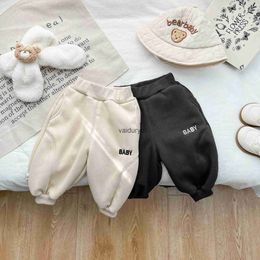 Trousers Winter New Baby Fleece Trousers Fashion Letter Embroidery Girls Warm Pants Plus Velvet Thicken Infant Casual Pants Kids Clothes H240508