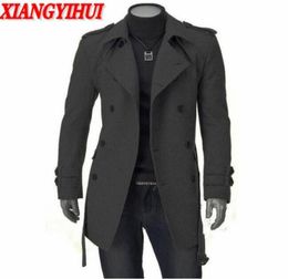 Whole Long Trench Coat Men Overcoat Winter Jacket Men 2017 Windbreaker Woollen Solid Black Trench Coat Men Wool English Style 5851446