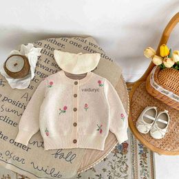 Jackets 2024 Spring New Baby Girl Long Sleeve Knitted Cardigan Jacket Kids Toddler Sweet Flower Knitwear Infant Casual Versatile Coat H240508