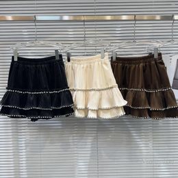Skirts 2024 Winter Cake Skirt Women Classic Style Rhinestone Lotus Leaf Pleated Velvet Girls Students Faldones Para Mujer