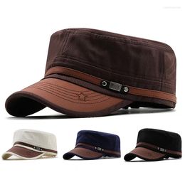 Berets Fashion Flat Top Military Hat For Men Patchwork Curved Brim Baseball Cap Casual Mountaineering Sun Visors Caps