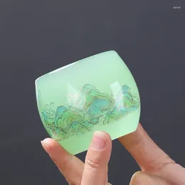 Cups Saucers The Ancient Method Of Firing Glass Thousands Mile River And Mountain Tea Cup Fresh Beautiful Carving Jade Set