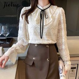 Women's Blouses Shirts Jielur Elegant Tops Lace Blouses for Women Fashion Bow Lantern Sleeve Shirts Floral OL Style Spring Blusas Femininas S-XXL YQ240119