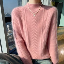 Women's Sweaters Merino Wool Solid Colour Semi-high Neck Pullover Sweater Autumn Long Sleeve Cashmere Knitted Korean Fashion Top.