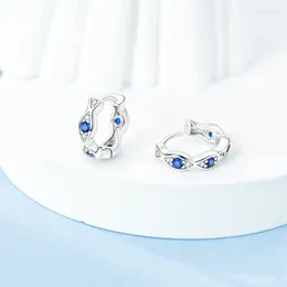 Hoop Earrings Genuine Silver 925 12Mm Blue Eye Huggies For Women Wife Year Christmas Gift In