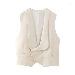 Women's Vests Tuxedo Waistcoat Women Solid Sleeveless For Double Breasted Cropped Jacket Woman Streetwear Basic Vest