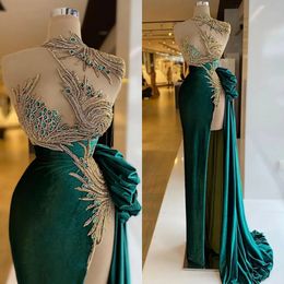 High Collar Exquisite Evening Crystal Beaded Mermaid Prom Gowns Sleeveless Side Split Party Dresses Custom Made