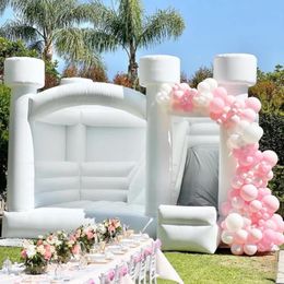 Outdoor Wedding White Bounce House Inflatable Bouncing Castle With Slide PVC Commercial jumping Bouncer Bouncy Combo For Kids Moonwalks n adults