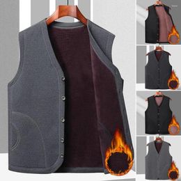 Men's Vests Fall Winter Men Vest Single-breasted V Neck Thick Plush Sleeveless Cardigan Solid Color Pockets Casual Cold Resistant Plus Size