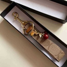 Luxury Keychain Lovely Tiny Cute Cherry Key Ring for Women Charm Bag Holder Ornament Pendant Accessories 2021 Chains Q8X6